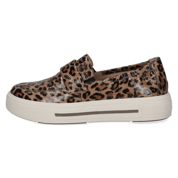 Womens Caprice 24751 Leopard Patent Sporty Loafers - Beige