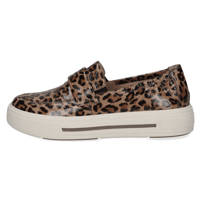 Womens Caprice 24751 Leopard Patent Sporty Loafers - Tan Leopard