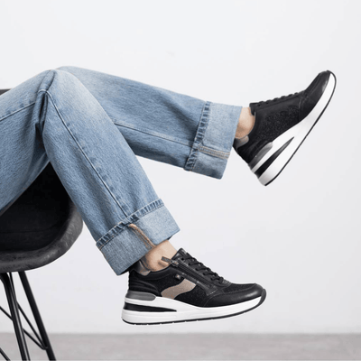 Womens Xti 144629 Black and Pewter Wedge Side Zip Trainers - Black