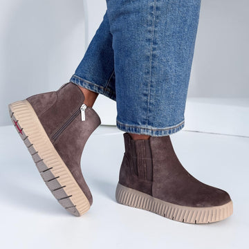 Womens Tamaris 85405 Mushroom Suede Ankle Boots - Mushroom Suede