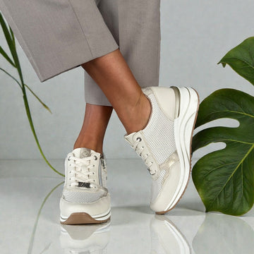 Womens Remonte D0T19 Beige Mesh Side Zip Wedge Trainers - Beige Gold