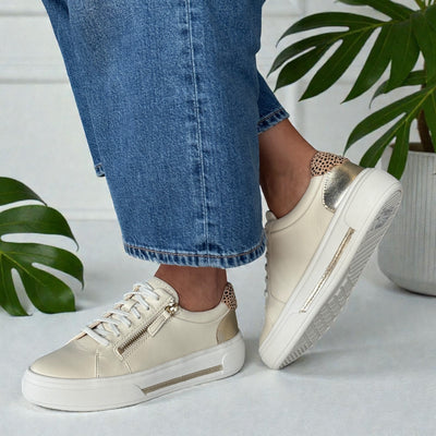 Womens Clarks Hollyrose Zip Platform Trainers - Cream Multi