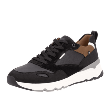 Mens Rieker U0903 Black and Brown Leather Sport Trainers - Black