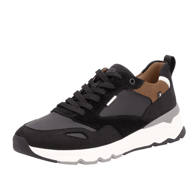 Mens Rieker U0903 Black and Brown Leather Sport Trainers - Black