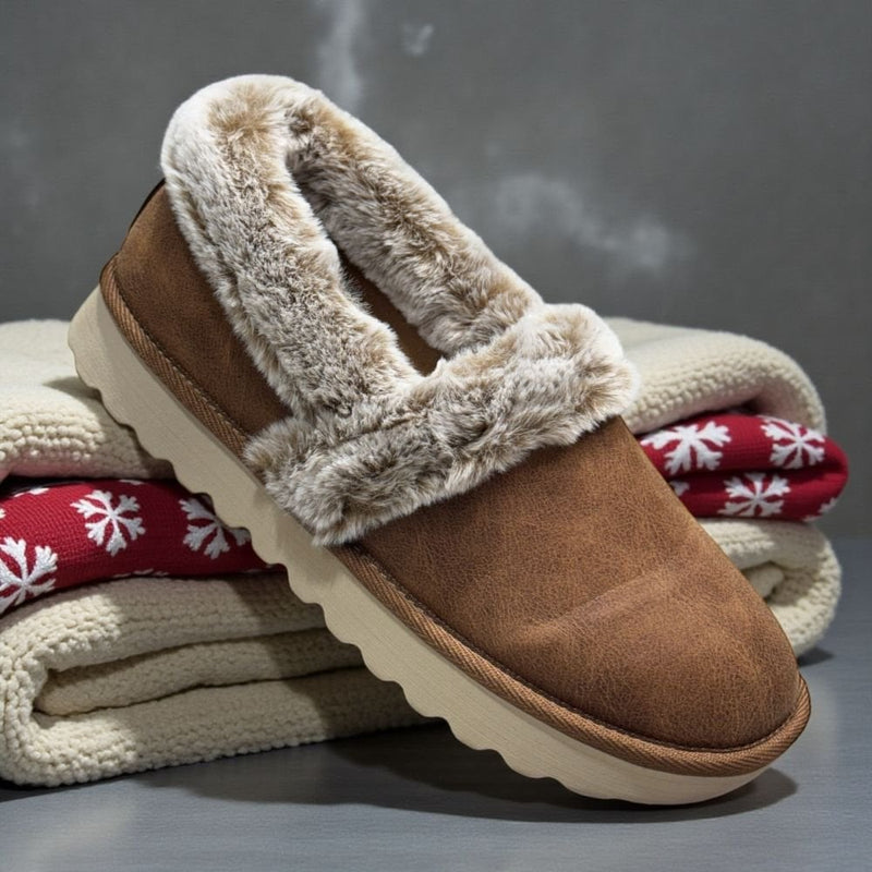 Womens Skechers Cozy Up Faux Fur Trim Slippers - Chestnut