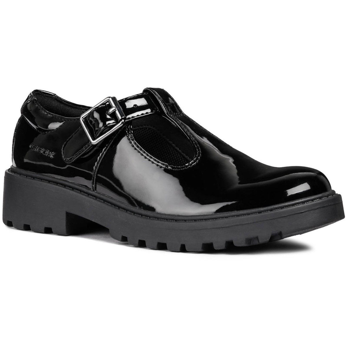 Infant Girls Geox Casey Black Patent School Shoes