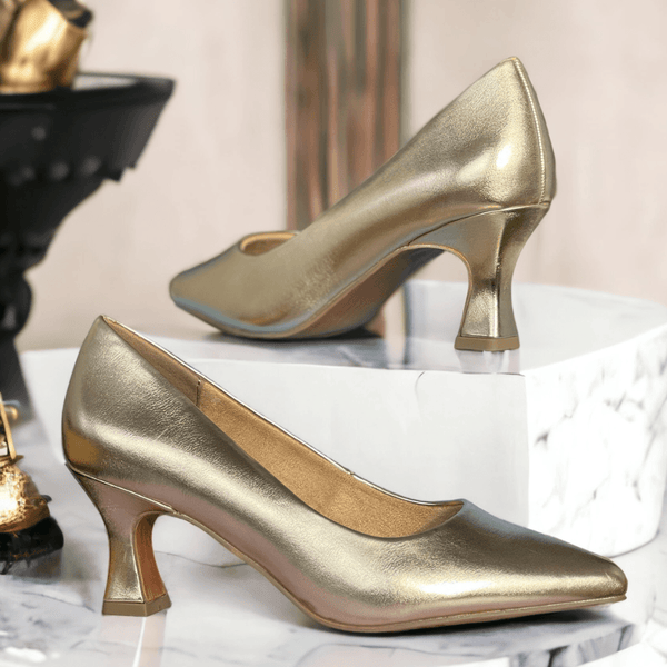 Womens Marco Tozzi 22420 Gold Metallic Flared Wine Heels - Gold