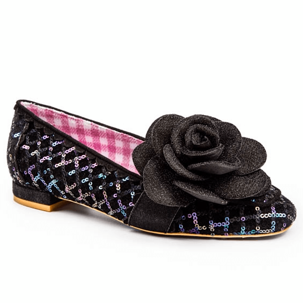 Womens Irregular Choice Sweet Briar Flats - Black