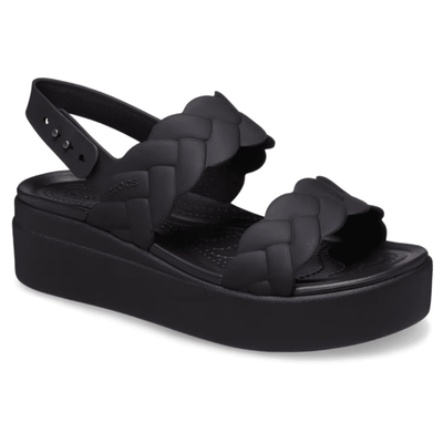 Womens Crocs Brooklyn Woven Low Wedge Sandals - Black