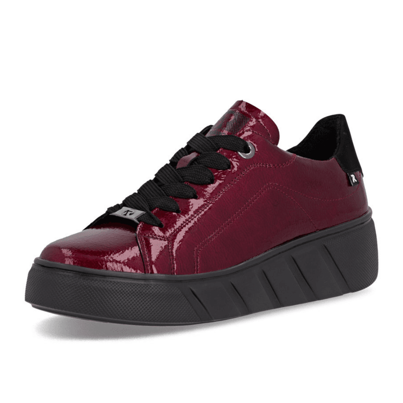 Womens Rieker W2601 Platform Sole Trainers - Bordo Patent