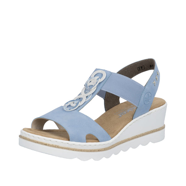 Womens Rieker 67498 Blue Wedge Sandal - Blue