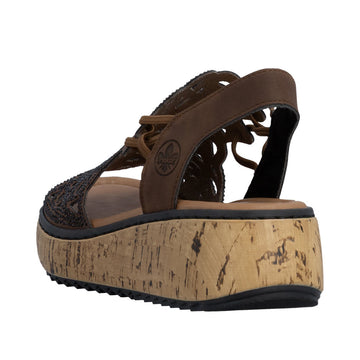 Womens Rieker V1765 Brown Wedge Sandal - Brown