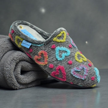 Womens Lunar Valentine Heart Mule Slippers - Grey