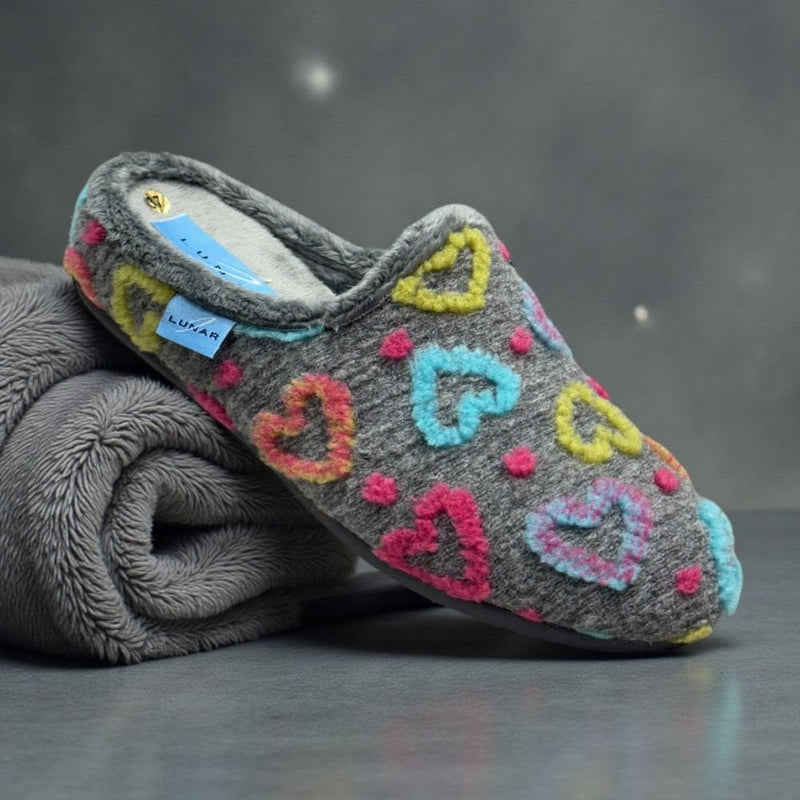 Womens Lunar Valentine Heart Mule Slippers - Grey