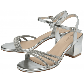 Womens Lotus Lia Diamante Straps Block Heel Sandals - Silver