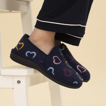 Womens Lunar Joyful Heart Closed in Slippers - Navy