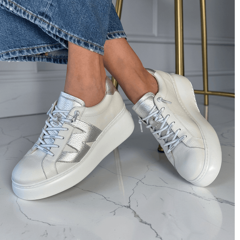 Wonders A-2650 White and Silver Platform Trainers | Millars Shoe