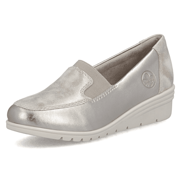 Womens Rieker L5351 Metallic Shimmer Wedge Shoes - Silver Metallic Shimmer