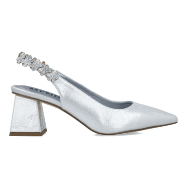 Womens Menbur 25786 Silver Floral Diamante Slingback Block Heels - Silver