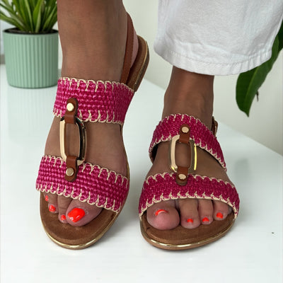 Womens Lunar Jules Woven with Gold Circle Sandals - Pink