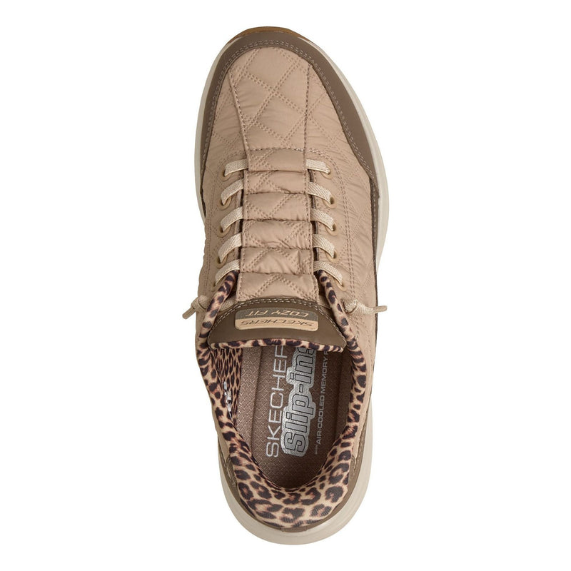 Womens Skechers 150419 Contour Foam - Cozy Fit Leopard Dream Brown Slip-Ins Trainers - Brown