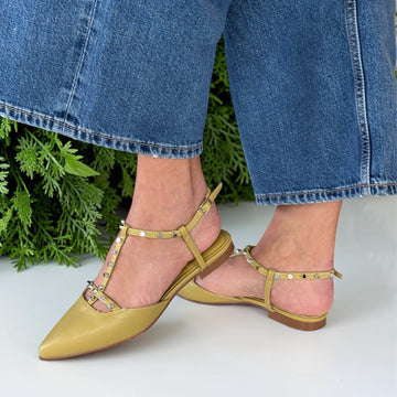 Womens Refresh 175070 T-Bar Rock Stud Ballerina Pumps - Sage