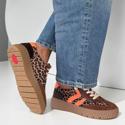 Womens Tamaris 83739 Side Zip Trainers - Cognac Leopard