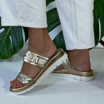Lunar Elli Woven Strap Sliders - Gold