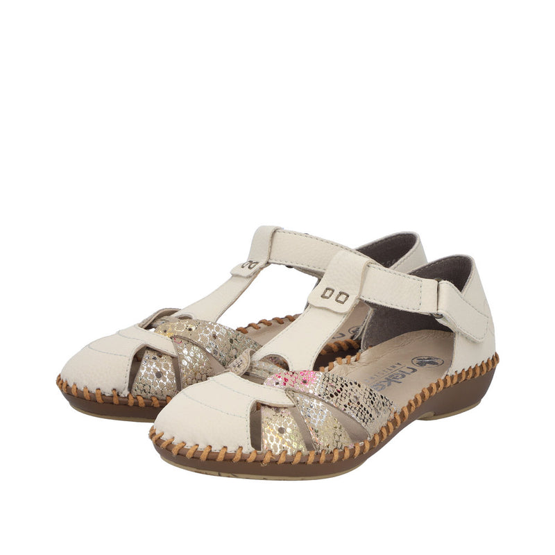 Womens Rieker M1655 Beige Heeled Sandal - Beige Gold