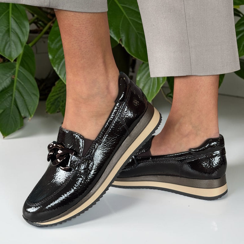 Womens Jana 24766 Mocca Patent Loafer - Mocca Patent