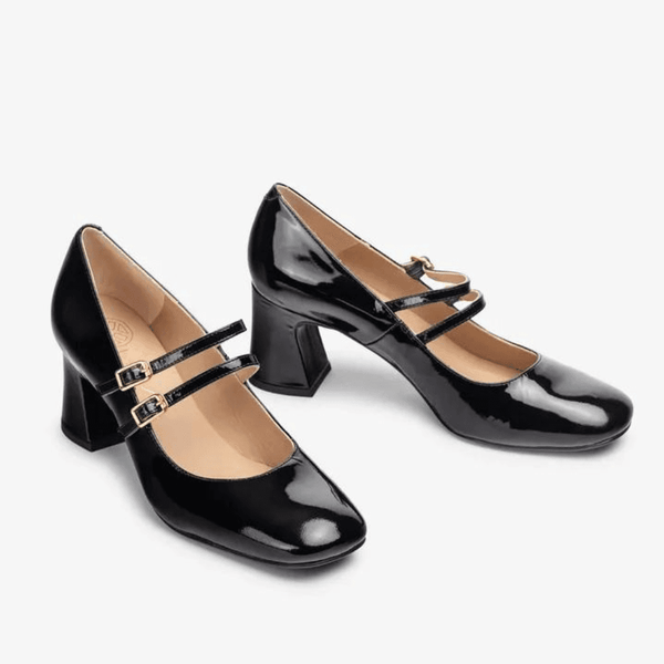 Womens Unisa Mount Black Patent Mary Jane 2 Strap Block Heeled Shoes - Black Patent