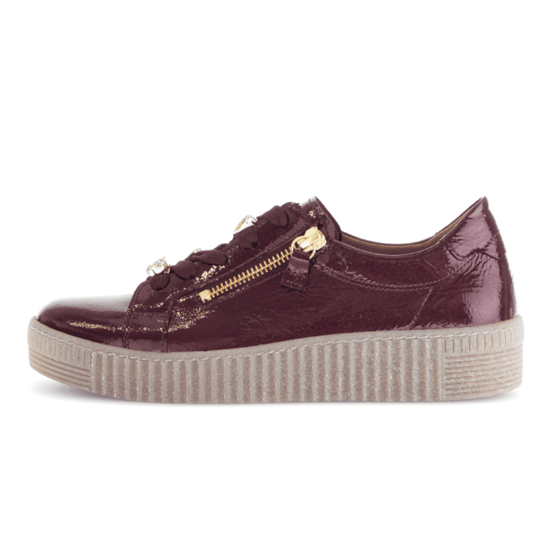 Womens Gabor 73.339 Burgundy Patent Double Zip Trainers - Burgundy