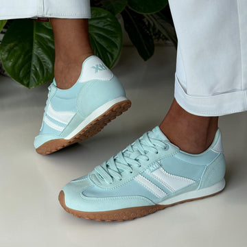 Womens Xti 145059 Aqua Blue and White Suede and Nylon Trainers - Aqua