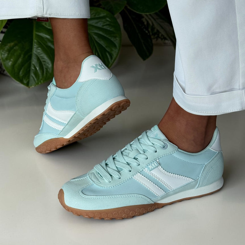 Womens Xti 145059 Aqua Blue and White Suede and Nylon Trainers - Aqua