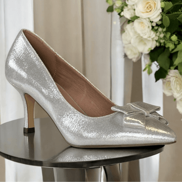 Womens Coco Ritz 1014 Silver Metallic Bow Court Heels - Silver Metallic