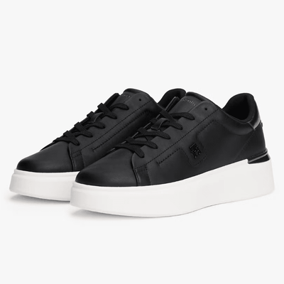 Womens Tommy Hilfiger Leather Chic Platform Trainers - Black