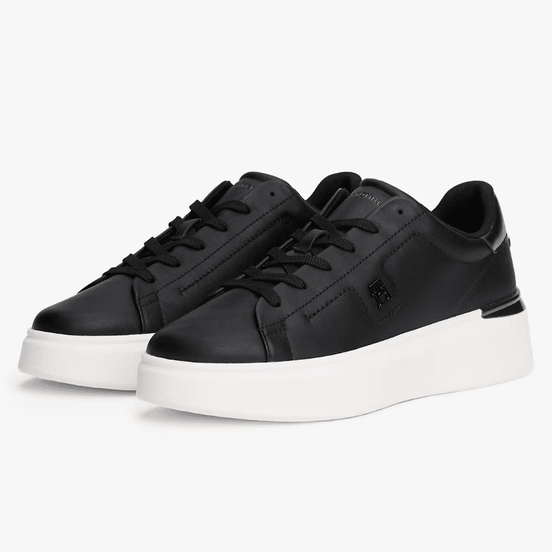 Womens Tommy Hilfiger Leather Chic Platform Trainers - Black