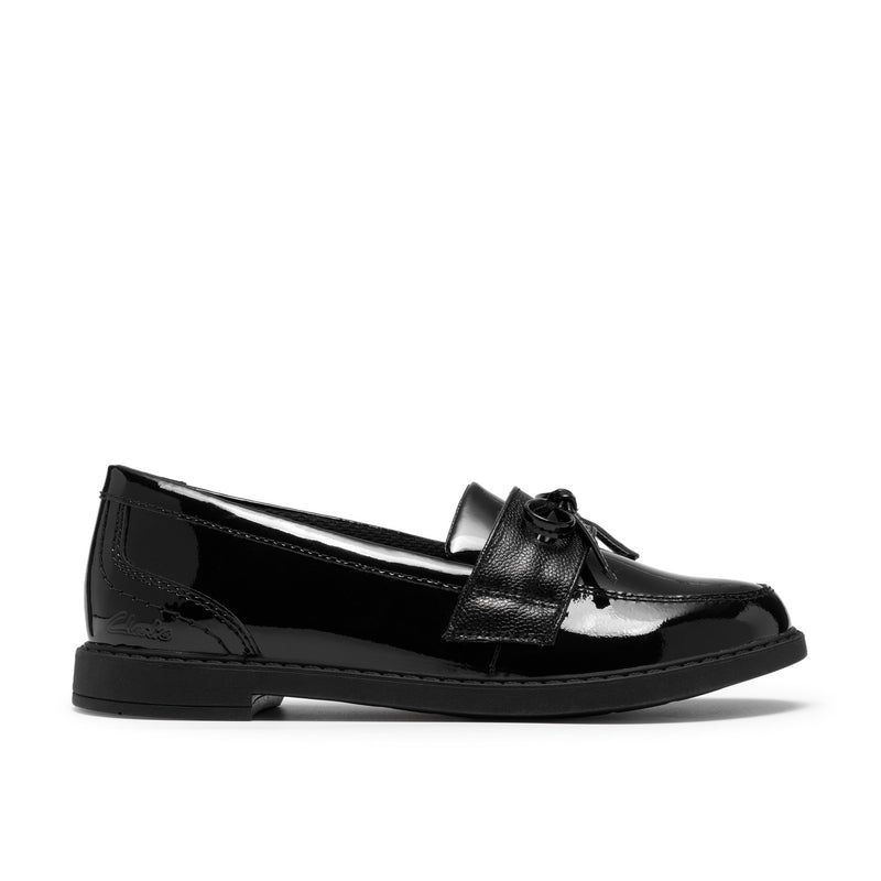 Girls Clarks Scala Lane Older Black Patent School Shoes - Black Patent