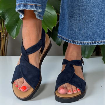 Womens Gabor Rich Twist Front Slingback Sandals - Navy Suede