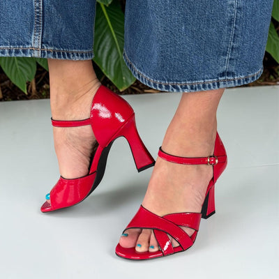 Womens Marco Tozzi 28340 Heeled Sandals - Red Patent