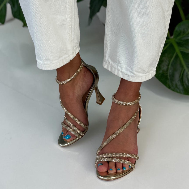 Womens Una Healy Centrefold Heeled Diamante Sandal - Bling