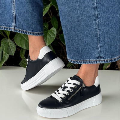 Womens Gabor Campus 66.465 Navy Side Zip Leather Trainers - Navy