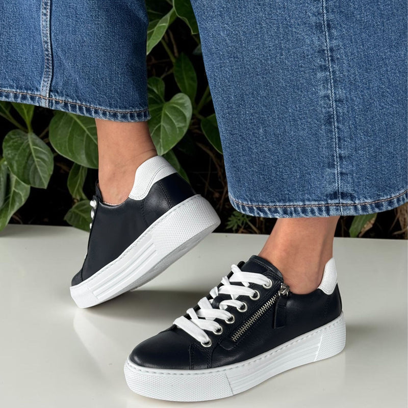 Womens Gabor Campus 66.465 Navy Side Zip Leather Trainers - Navy