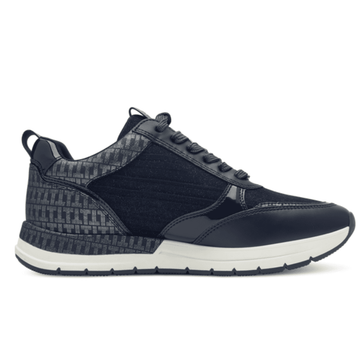 Womens Tamaris 23732 Wedge Side Zip Monogram Trainers - Navy Combi