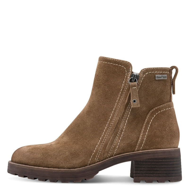 Womens Jana 25711 Side Zip Ankle Boots - Camel Suede