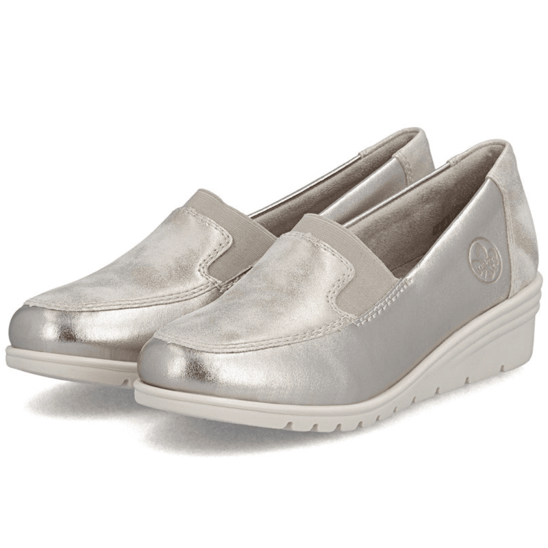 Womens Rieker L5351 Metallic Shimmer Wedge Shoes - Silver Metallic Shimmer