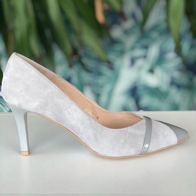 Womens Grey Suede Court Heel with Patent Toe - Grey
