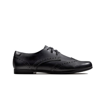 Junior Clarks Scala Lace Girls Black Leather Lace Up Smart School Shoes - Black