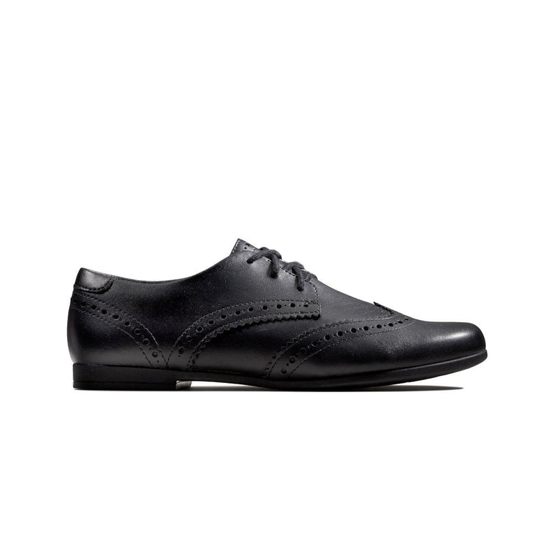 Junior Clarks Scala Lace Girls Black Leather Lace Up Smart School Shoes - Black