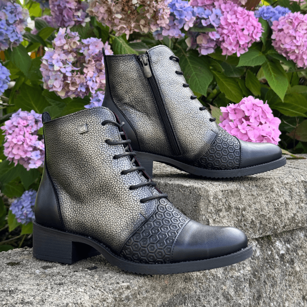 Womens Jose Saenz 2180 Black and Pewter Heeled Ankle Boots